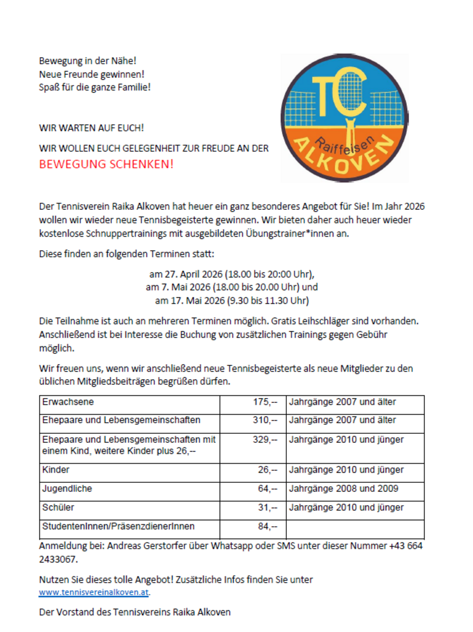 Schnuppertrainings 2026